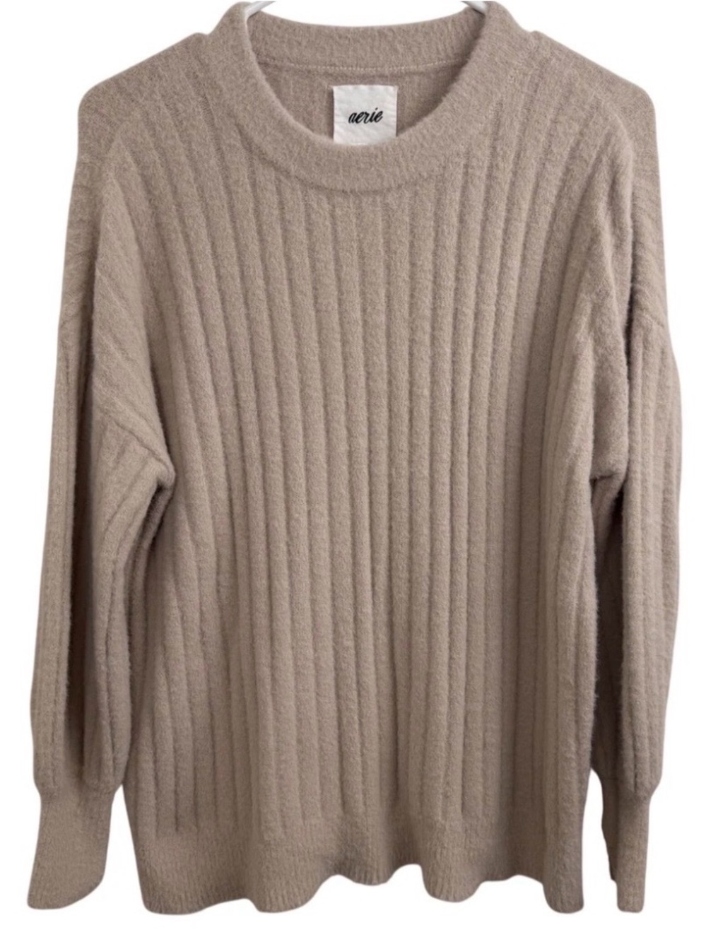 aerie Men's Ribbed Crewneck Sweater in Taupe